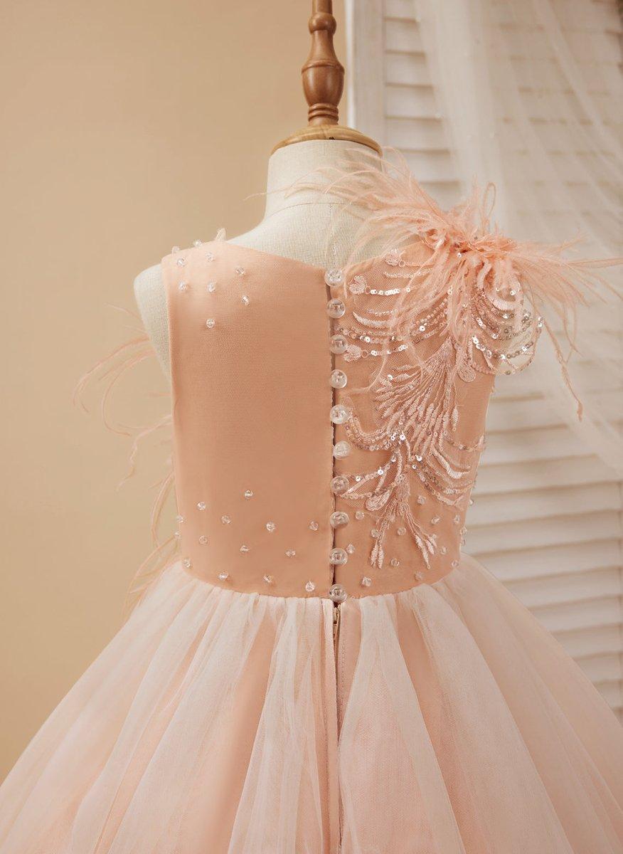 Ball-Gown/Princess Tulle Sweep Train Pink Flower Girl Dress - photo 5