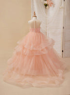 Ball-Gown/Princess Tulle Sweep Train Pink Flower Girl Dress - photo 3