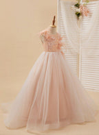 Ball-Gown/Princess Tulle Sweep Train Pink Flower Girl Dress - photo 3