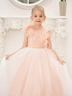 NumberSea - Ball - Gown/Princess Tulle Sweep Train Pink Flower Girl Dress
