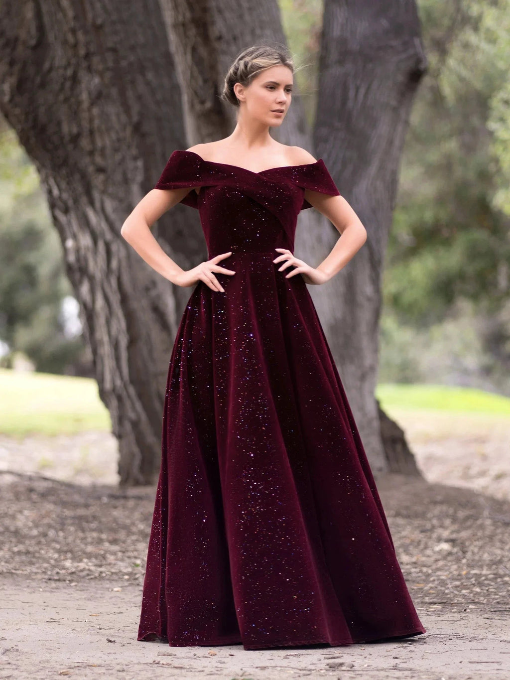 Bateau Neckline Velvet Floor Length Prom Dress by KissProm