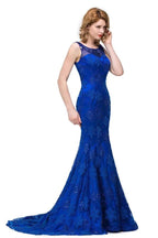 Bateau Sweep-length Applique Crystals Mermaid Form Dresses by misshow.com