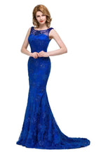 Bateau Sweep-length Applique Crystals Mermaid Form Dresses by misshow.com