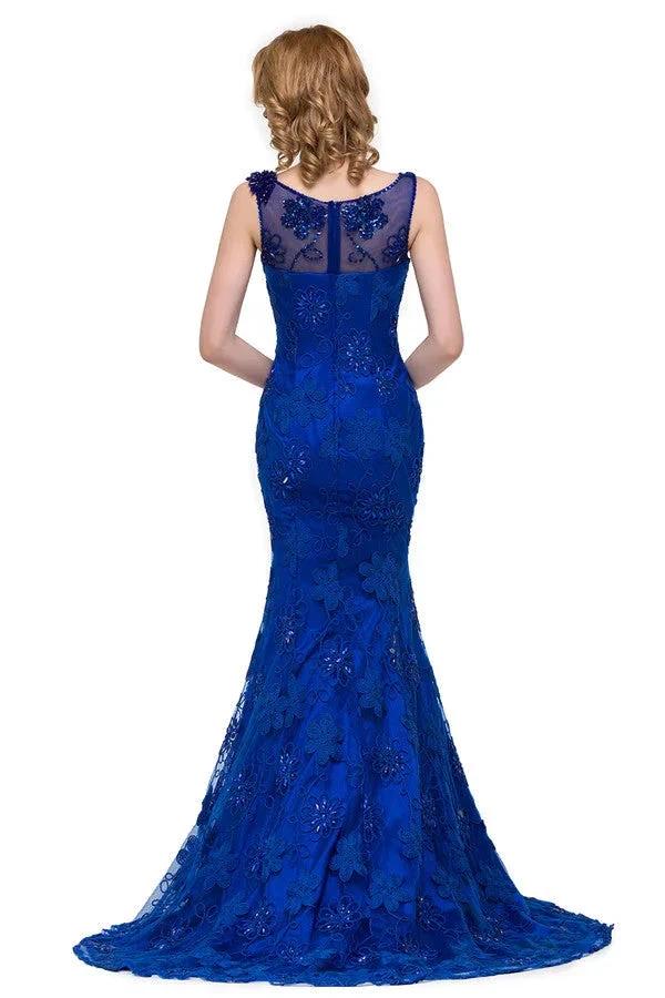 Bateau Sweep-length Applique Crystals Mermaid Form Dresses by misshow.com