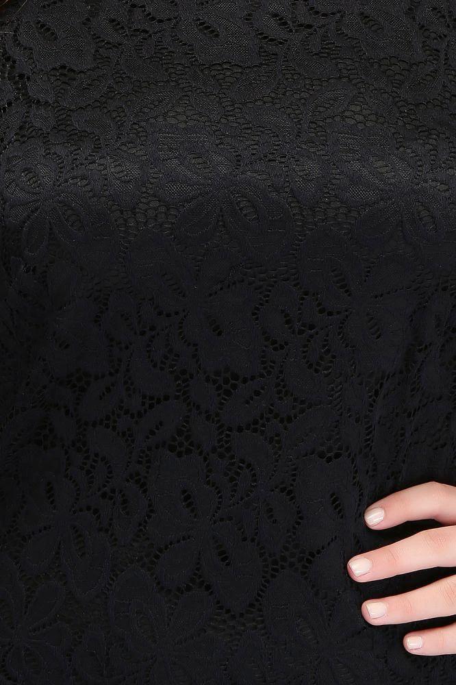 Bateau Tea Length Mermaid Plus size Lace Black Evening Dresses with sleeves by misshow.com