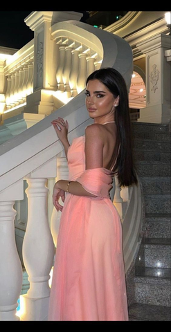 Vestido de fiesta rosa largo sin mangas con cuello halter sexy Y7523