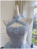 Elegant Spaghetti Straps Blue Chiffon Homecoming Dress Birthday Dress Y7573 by simplepromdress