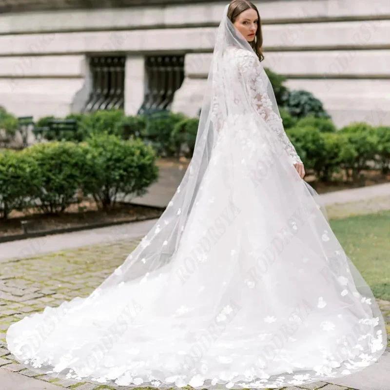 Princess Long Sleeve Wedding Dress For Women Romantic Lace High Neck Bride Party Gorgeous Applique Boho Bridal Gown by payinti