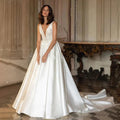 V-neck Sleeveless Wedding Dress 2024 Beading Open Back Court Train Princess Bride Gown SwanSarah P277 Plus Size Vestido De Novia by payinti
