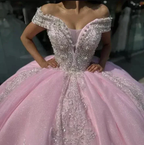 Pink Quinceanera Dress Off Shoulder Appliques Beaded Ball Gown Sweet 16 Princess Quinceanera Dress Y7464 by simplepromdress