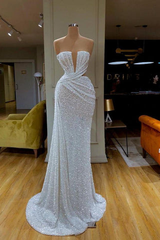 Stunning Long Mermaid Strapless Sequins Prom Dresses