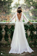 Beach Long A-line Chiffon Backless Wedding Dress with Sleeves by BIZTUNNEL