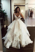 Beach Long A-line Sweetheart Tulle Cascading Ruffles Wedding Dress by BIZTUNNEL