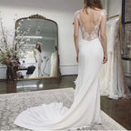 Beach Wedding Dress Cap Sleeves Appliques Backless Lace Bridal Dresses WD431 by pgmdress
