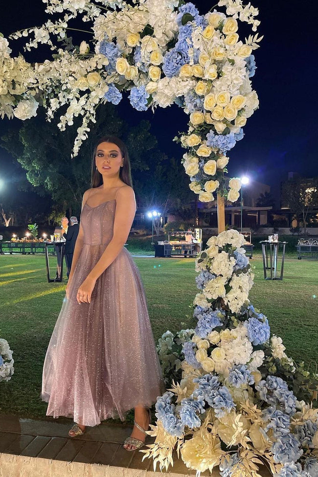 Beautiful A-line Backless Sequined Sleeveless Ankle Length Prom Dress Main Image