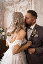 Beautiful A-line Boho Off-the-shoulder Wedding Dresses With Lace by misshow.com