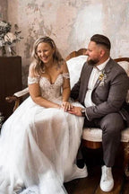 Beautiful A-line Boho Off-the-shoulder Wedding Dresses With Lace by misshow.com