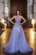 Beautiful A-line Halter Sequined Sleeveless Prom Dress With Side Slit by misshow.com
