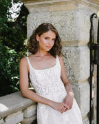 Beautiful A-Line Lace Scoop Sleeveless White Long Wedding Dress With Appliques by misshow.com
