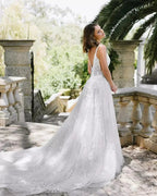 Beautiful A-Line Lace Scoop Sleeveless White Long Wedding Dress With Appliques by misshow.com