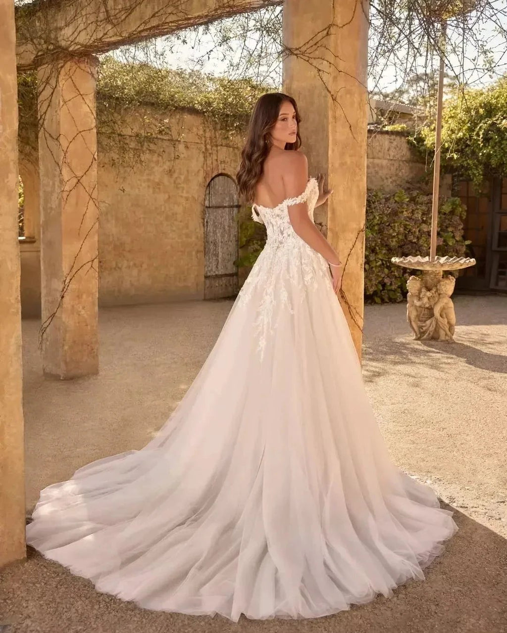 Beautiful A-Line Lace Sweetheart Sleeveless White Long Wedding Dress With Appliques Split by misshow.com
