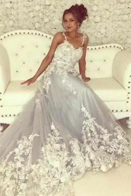 Beautiful A-line Long Sleeveless Sweetheart Prom Dresses With Lace by misshow.com