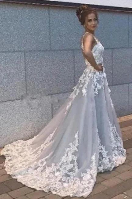 Beautiful A-line Long Sleeveless Sweetheart Prom Dresses With Lace by misshow.com