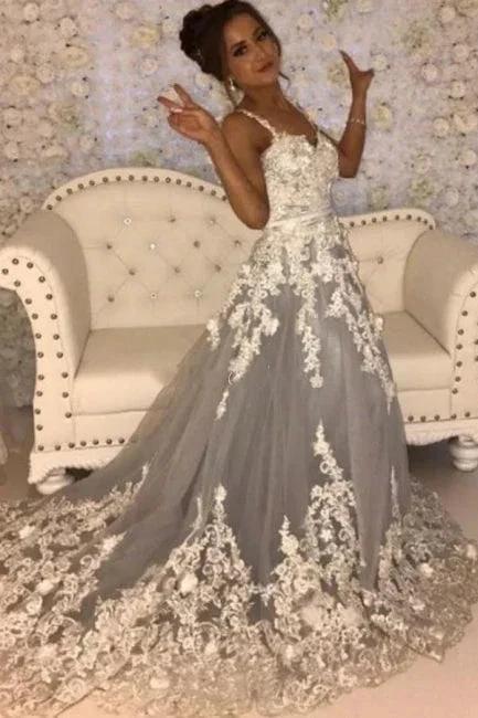 Beautiful A-line Long Sleeveless Sweetheart Prom Dresses With Lace by misshow.com