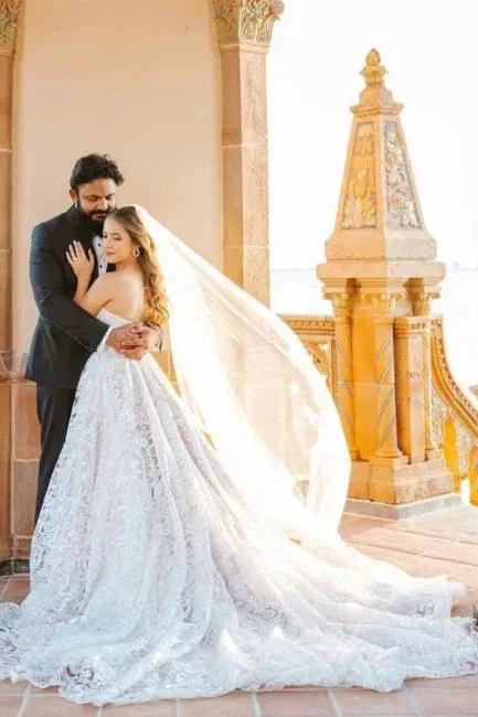 Beautiful A-Line Long White Sleeveless Wedding Dresses With Lace by misshow.com