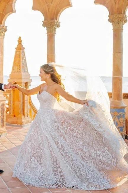 Beautiful A-Line Long White Sleeveless Wedding Dresses With Lace by misshow.com