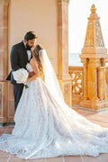 Beautiful A-Line Long White Sleeveless Wedding Dresses With Lace by misshow.com