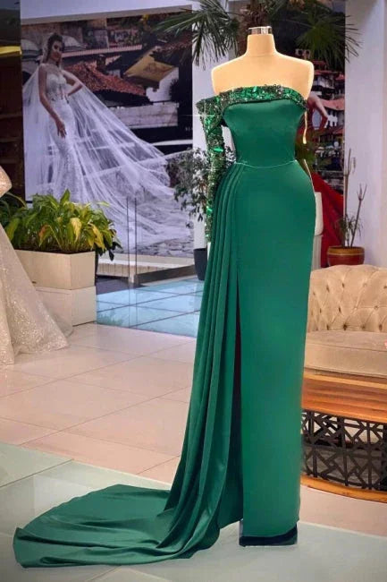 Beautiful A-line Off-the-shoulder Long Sleeve Prom Dresses With Glitter by misshow.com