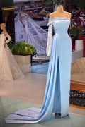 Beautiful A-line Off-the-shoulder Long Sleeve Prom Dresses With Glitter by misshow.com