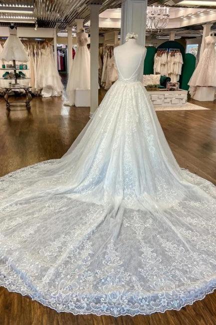 Beautiful A-Line Spaghetti Straps Appliques Wedding Dresses With Lace by misshow.com