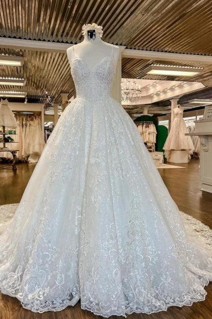 Beautiful A-Line Spaghetti Straps Appliques Wedding Dresses With Lace by misshow.com