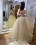 Beautiful A-line Tulle Off-the-shoulder Wedding Dresses by misshow.com