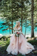 Beautiful A-line V-neck Backless Tulle Sleeveless Wedding Dresses by misshow.com