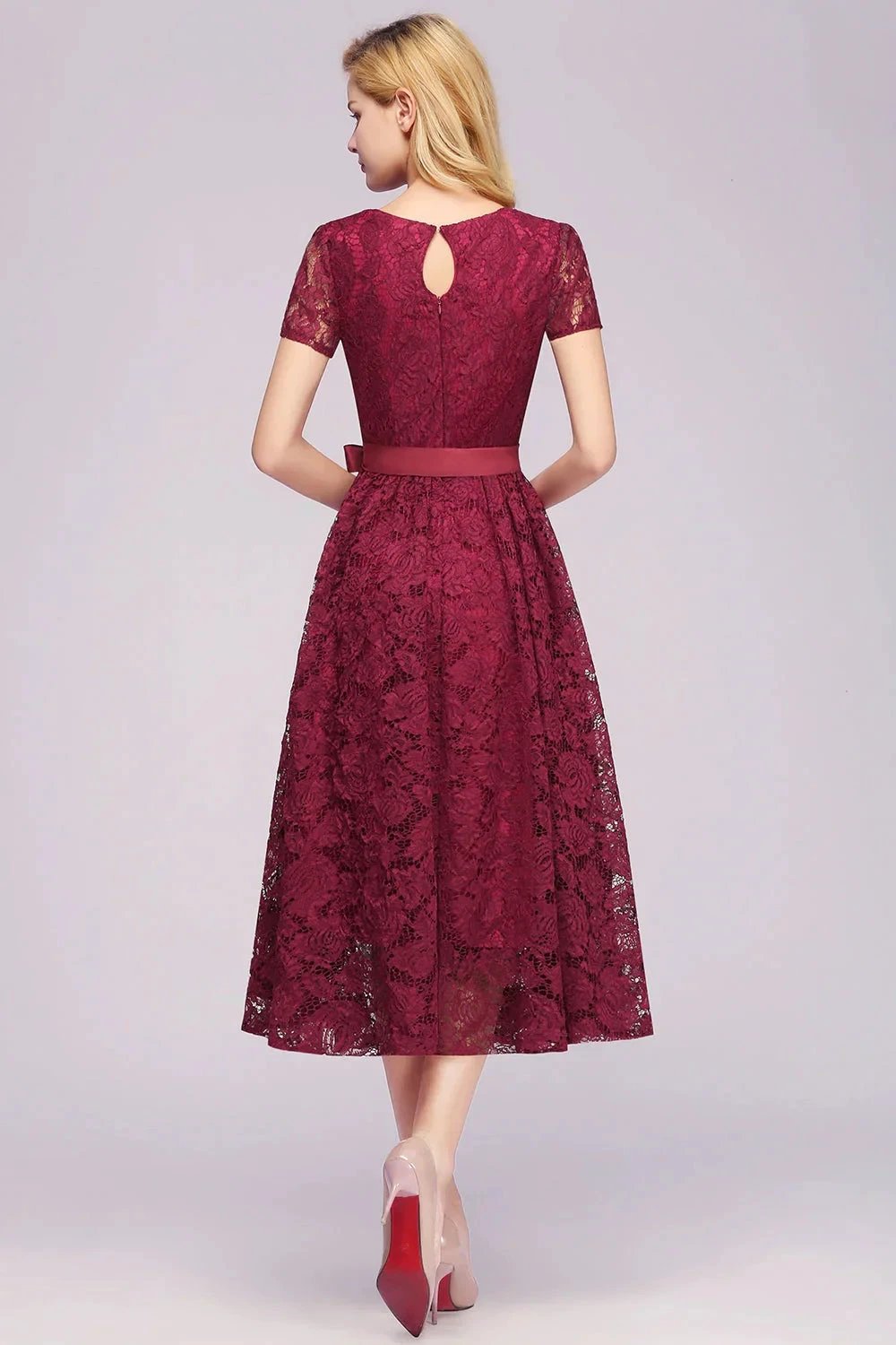 Beautiful A-Line V-Neck Short Sleeve Lace Short Bridesmaid Dresses by misshow.com