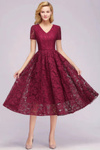 Beautiful A-Line V-Neck Short Sleeve Lace Short Bridesmaid Dresses by misshow.com