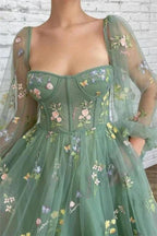 Beautiful Ankle Length A-line Long Sleeves Floral Prom Dress by misshow.com