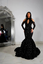 Beautiful Black Lace Long Sleeves Mermaid Prom Dress by misshow.com