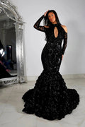Beautiful Black Lace Long Sleeves Mermaid Prom Dress by misshow.com