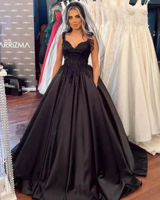 Beautiful Black Sleeveless Wedding dresses Princess with Lace by misshow.com