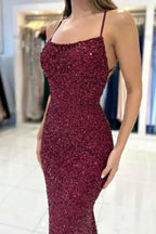 Beautiful Burgundy Long Sequined Mermaid Evening Dresses by misshow.com