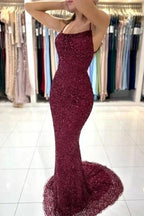 Beautiful Burgundy Long Sequined Mermaid Evening Dresses by misshow.com