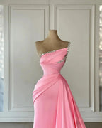 Beautiful Column Satin Strapless Sleeveless Pink Prom Dress With Rhinestone by misshow.com