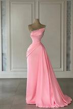 Beautiful Column Satin Strapless Sleeveless Pink Prom Dress With Rhinestone by misshow.com