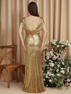Beautiful Column Scoop Short Sleeve Sequined Prom Dresses by misshow.com