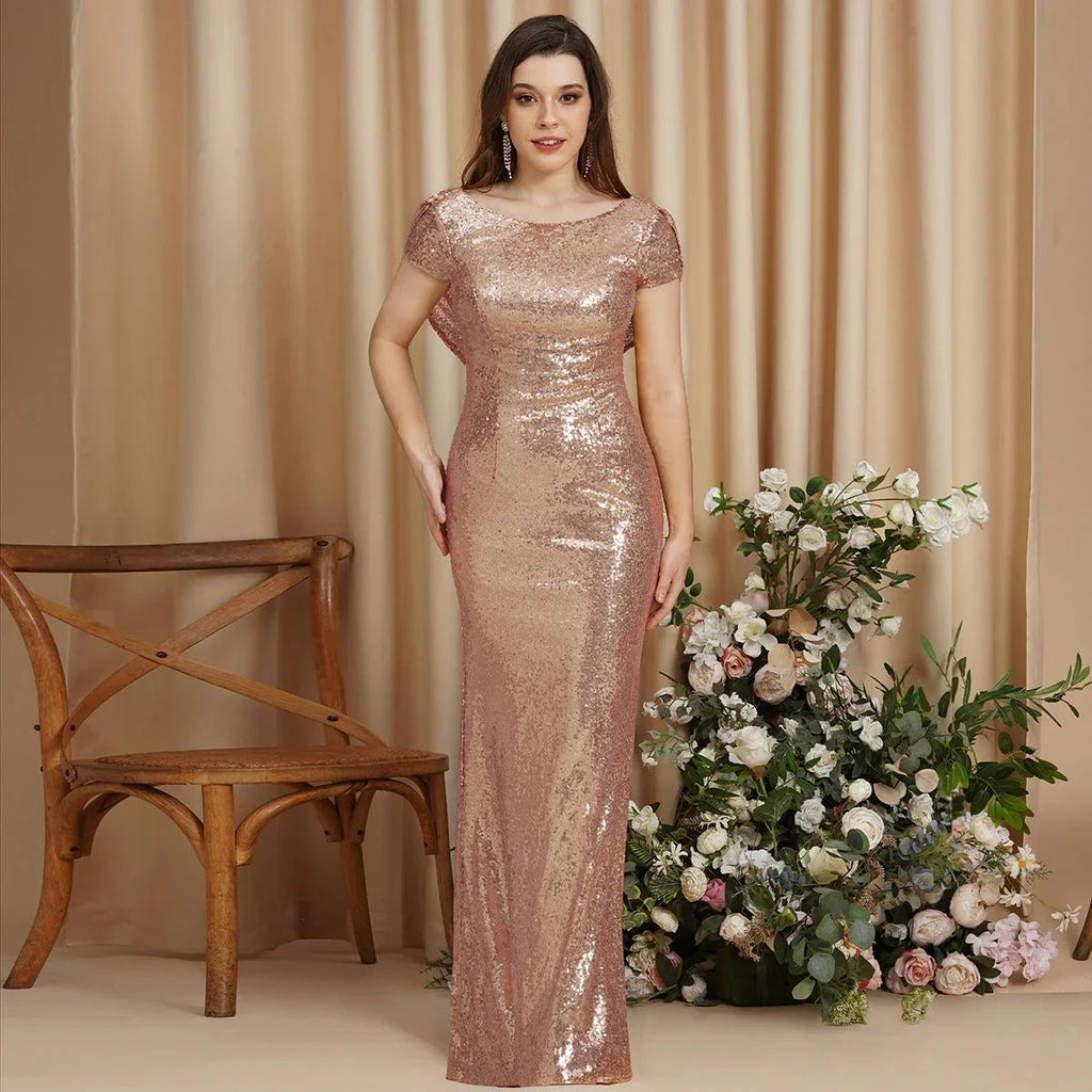 Beautiful Column Scoop Short Sleeve Sequined Prom Dresses by misshow.com