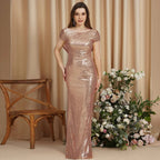 Beautiful Column Scoop Short Sleeve Sequined Prom Dresses by misshow.com